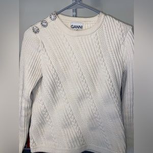 GANNI Knit Jewel Button Pullover Long Sleeve Egret Sweater
